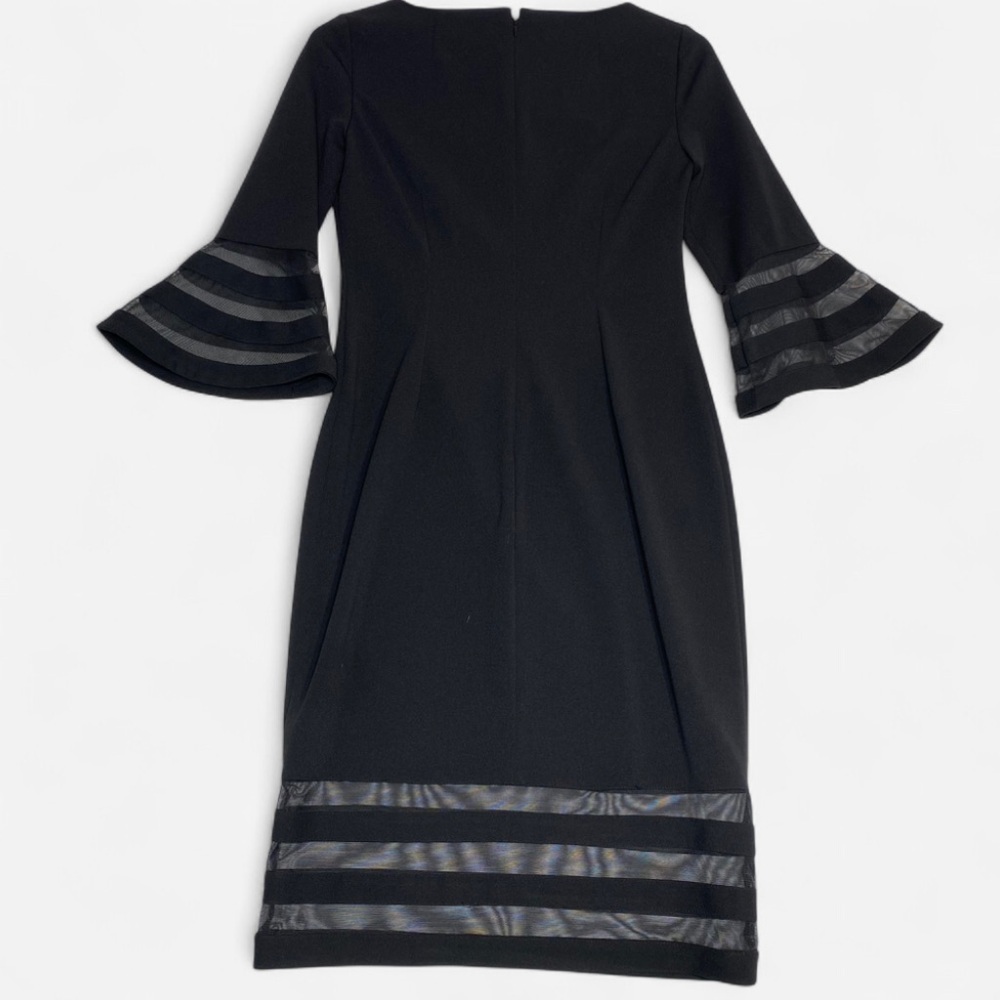 Calvin Klein Bell Sleeve Sheath Dress 6 Black Sheer Accents LBD Professional - Picture 2 of 13